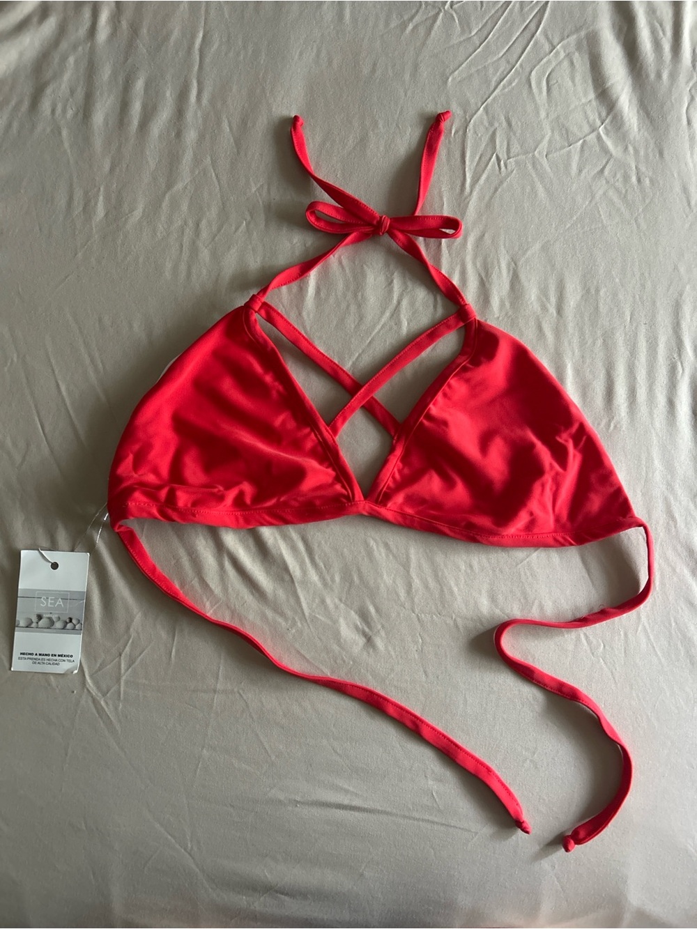 Sea Red Crisscross Halter Triangle Bikini Top
